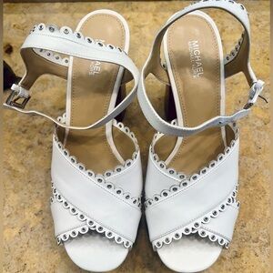 Michael Kors High White Leather Heels - open toe - size 7.5